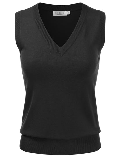 Women's V-Neck Sleeveless Stretch Pullover Premium Sweater Vest Top (S-3X)