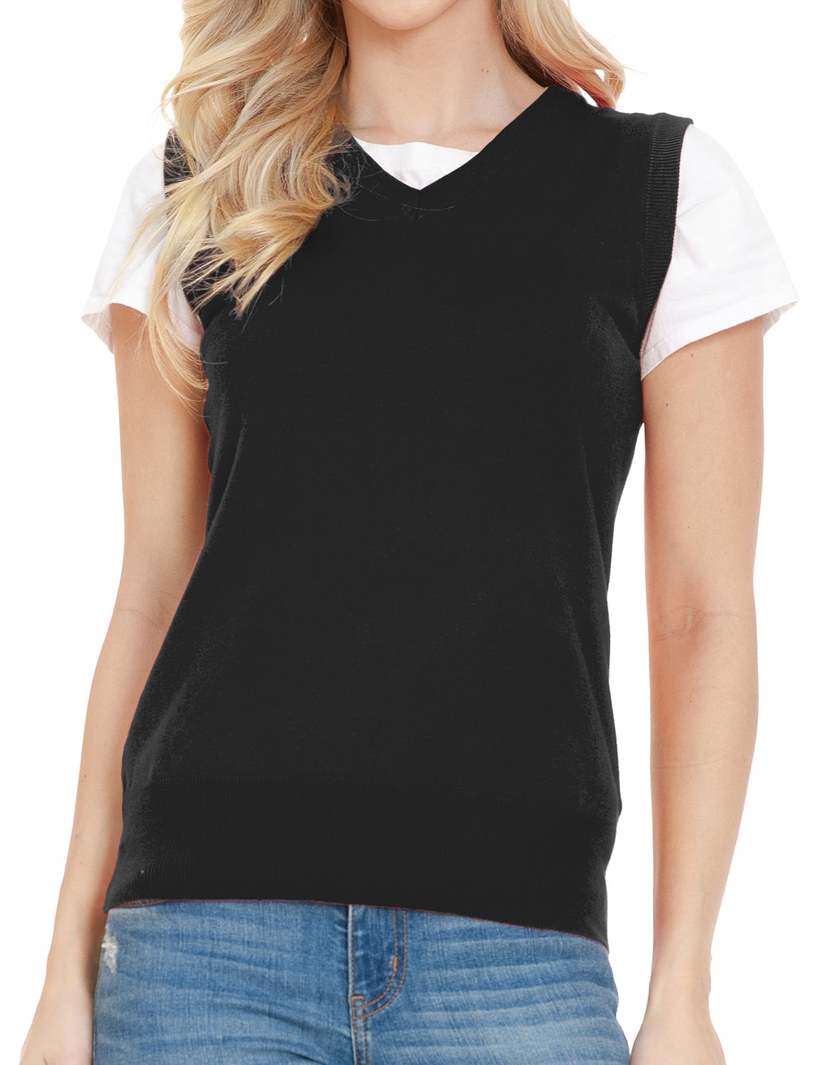 Women's V-Neck Sleeveless Stretch Pullover Premium Sweater Vest Top (S-3X)