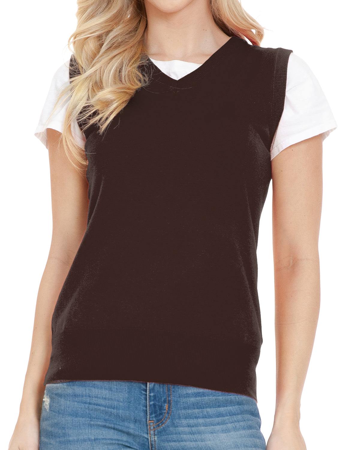 Women's V-Neck Sleeveless Stretch Pullover Premium Sweater Vest Top (S-3X)