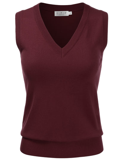 Women's V-Neck Sleeveless Stretch Pullover Premium Sweater Vest Top (S-3X)