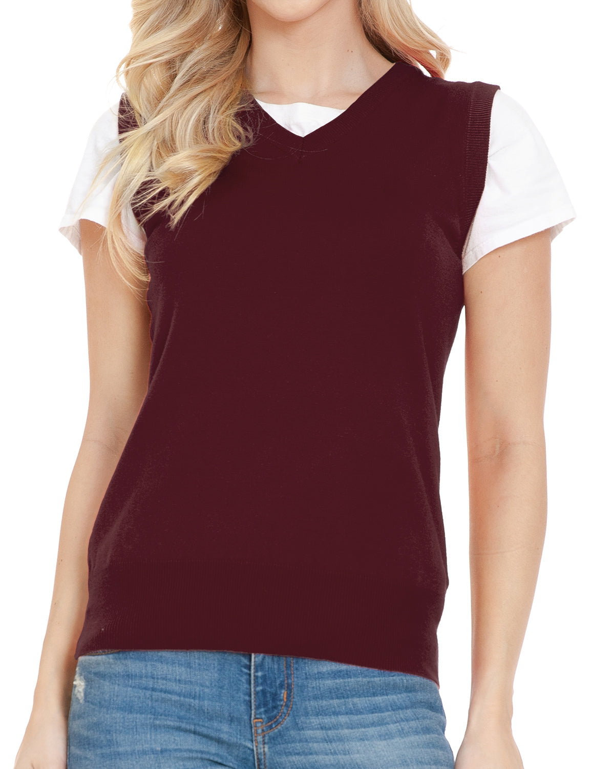 Women's V-Neck Sleeveless Stretch Pullover Premium Sweater Vest Top (S-3X)