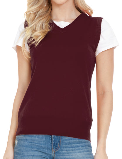 Women's V-Neck Sleeveless Stretch Pullover Premium Sweater Vest Top (S-3X)