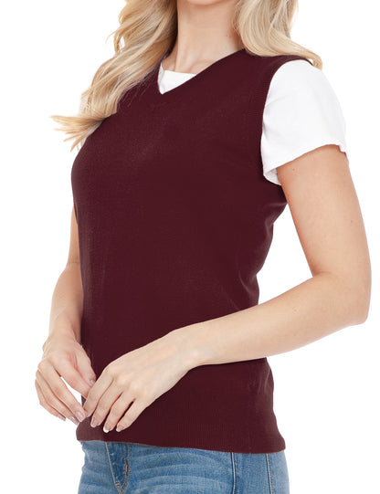 Women's V-Neck Sleeveless Stretch Pullover Premium Sweater Vest Top (S-3X)