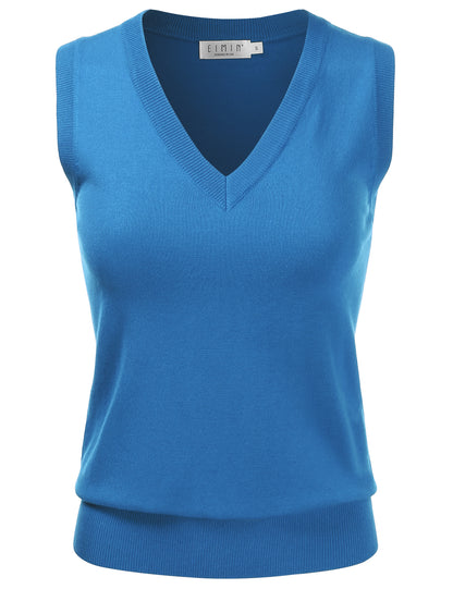 Women's V-Neck Sleeveless Stretch Pullover Premium Sweater Vest Top (S-3X)