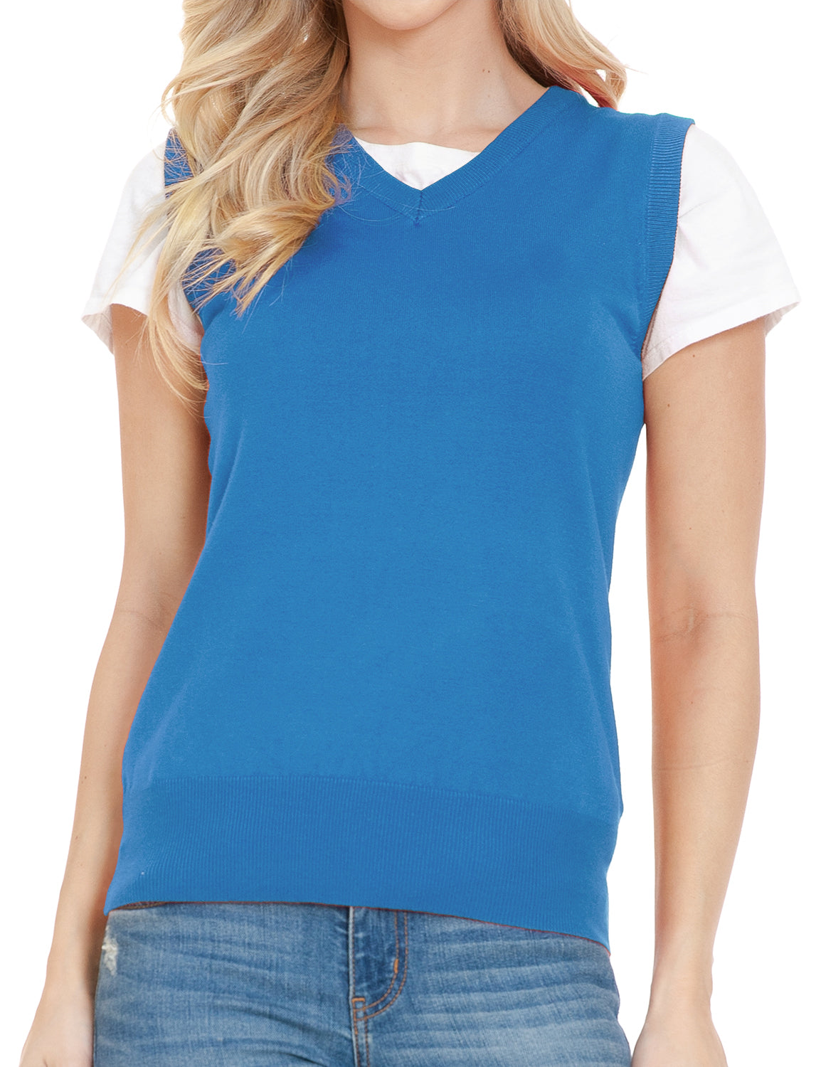 Women's V-Neck Sleeveless Stretch Pullover Premium Sweater Vest Top (S-3X)