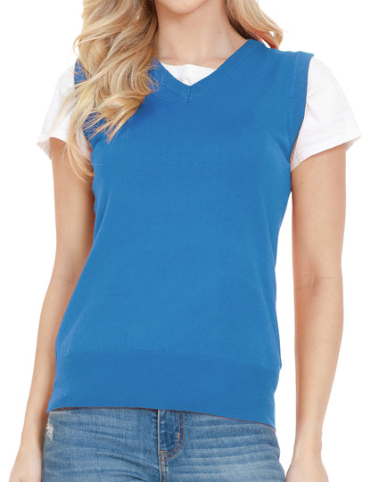 Women's V-Neck Sleeveless Stretch Pullover Premium Sweater Vest Top (S-3X)