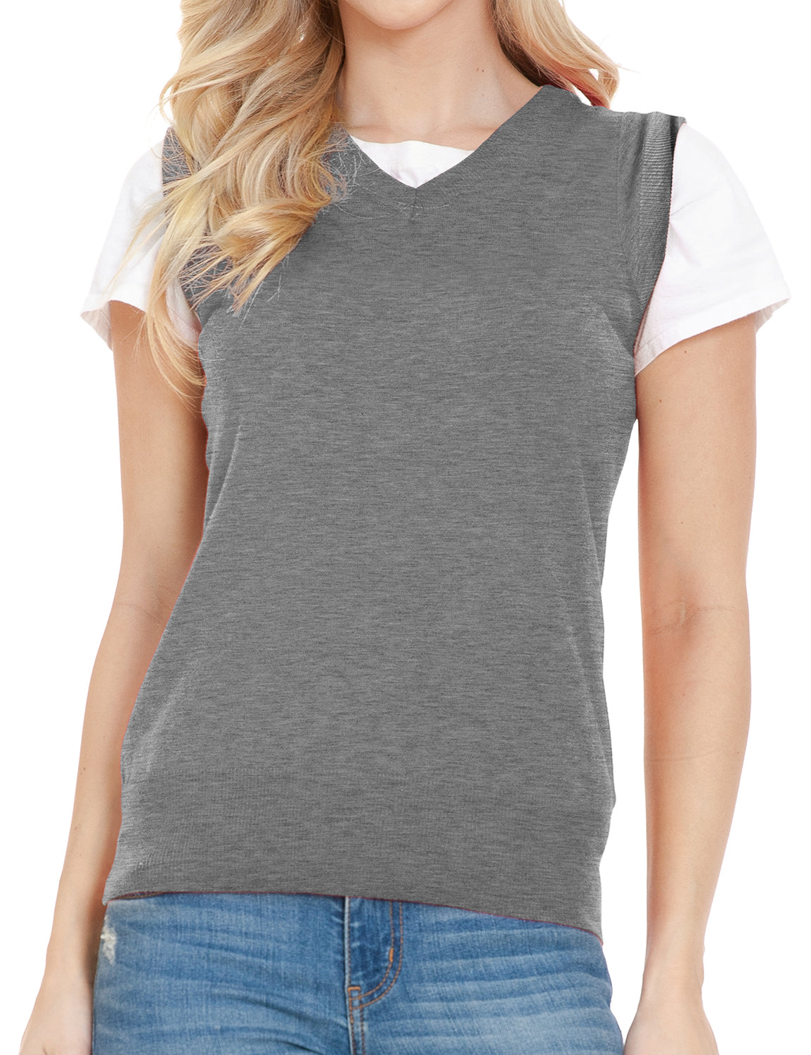 Women's V-Neck Sleeveless Stretch Pullover Premium Sweater Vest Top (S-3X)