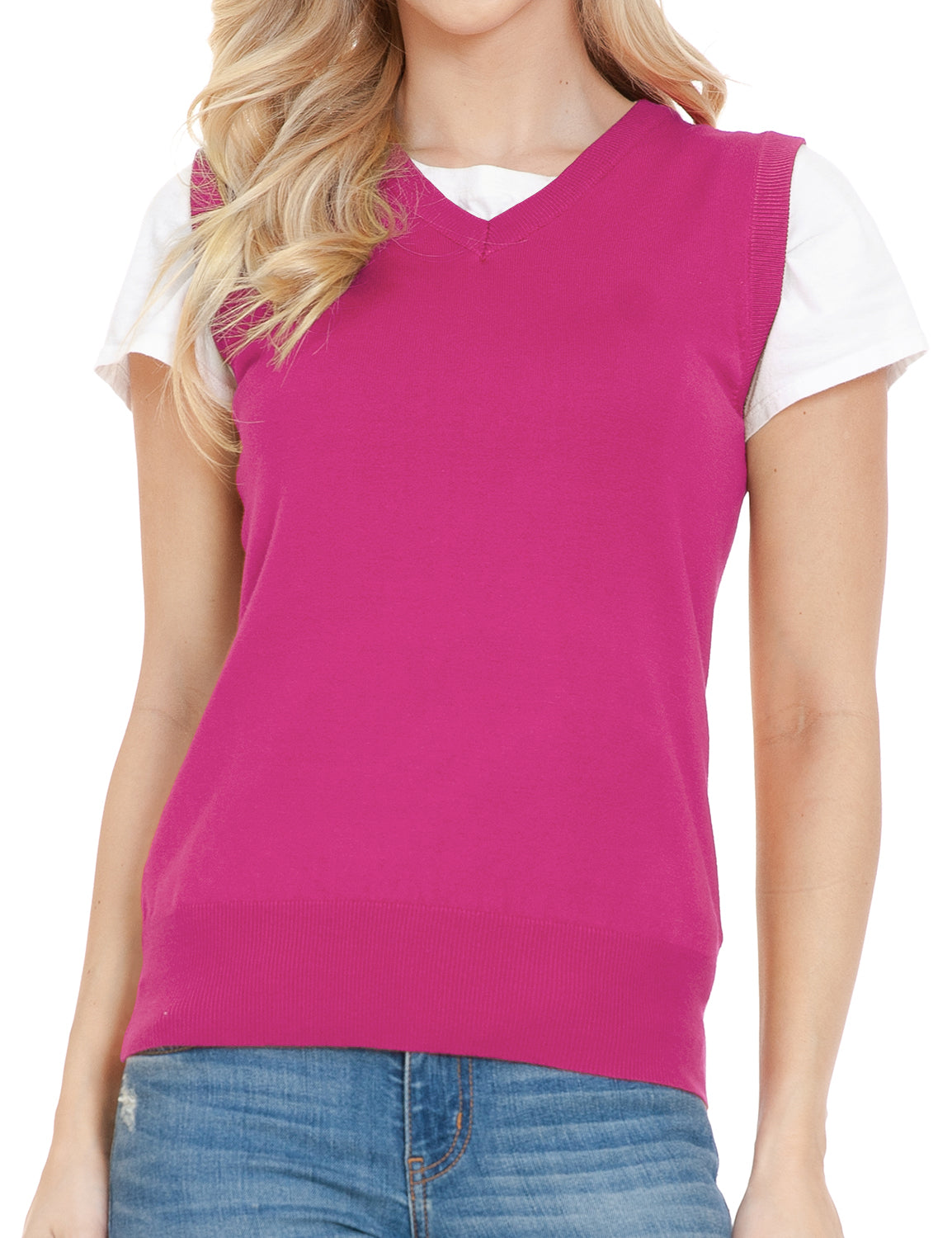Women's V-Neck Sleeveless Stretch Pullover Premium Sweater Vest Top (S-3X)