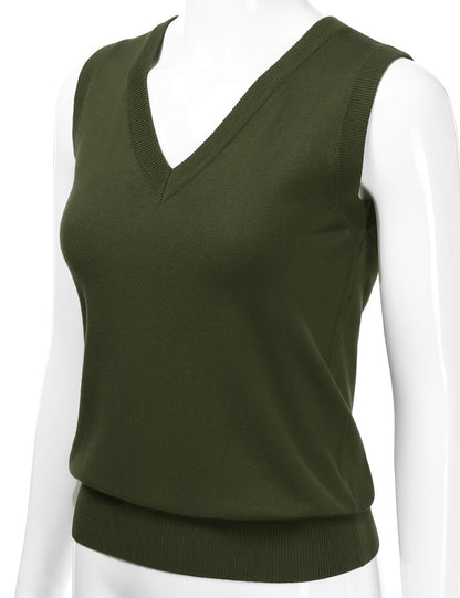 Women's V-Neck Sleeveless Stretch Pullover Premium Sweater Vest Top (S-3X)