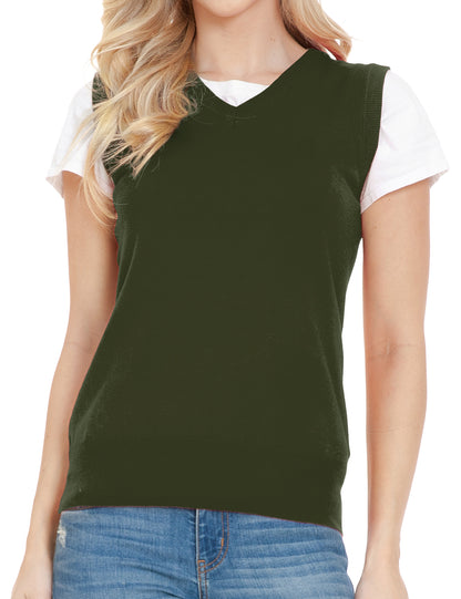 Women's V-Neck Sleeveless Stretch Pullover Premium Sweater Vest Top (S-3X)