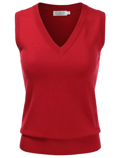 Women's V-Neck Sleeveless Stretch Pullover Premium Sweater Vest Top (S-3X)