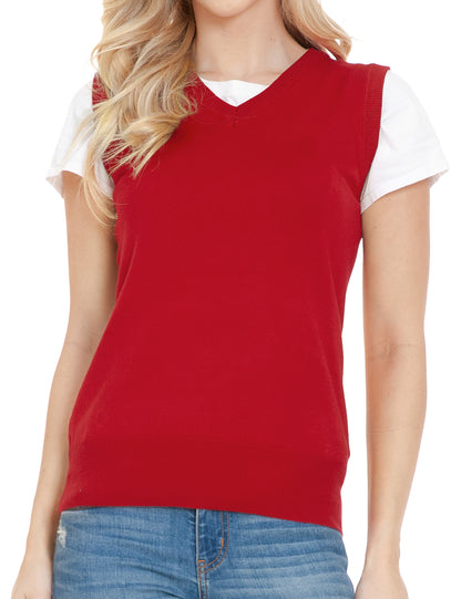 Women's V-Neck Sleeveless Stretch Pullover Premium Sweater Vest Top (S-3X)