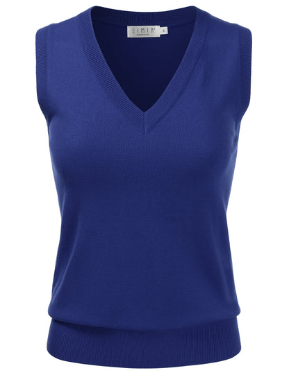 Women's V-Neck Sleeveless Stretch Pullover Premium Sweater Vest Top (S-3X)