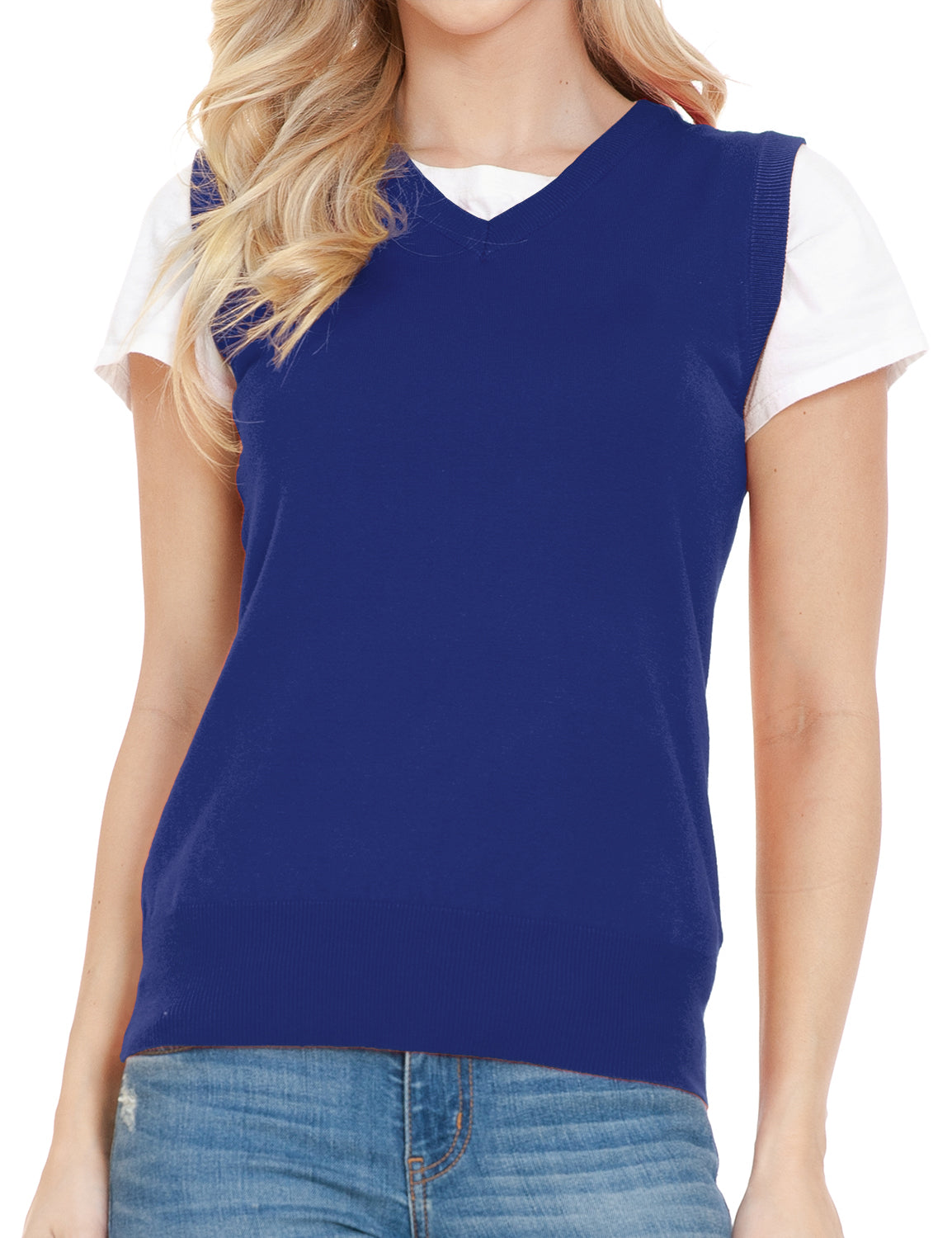 Women's V-Neck Sleeveless Stretch Pullover Premium Sweater Vest Top (S-3X)
