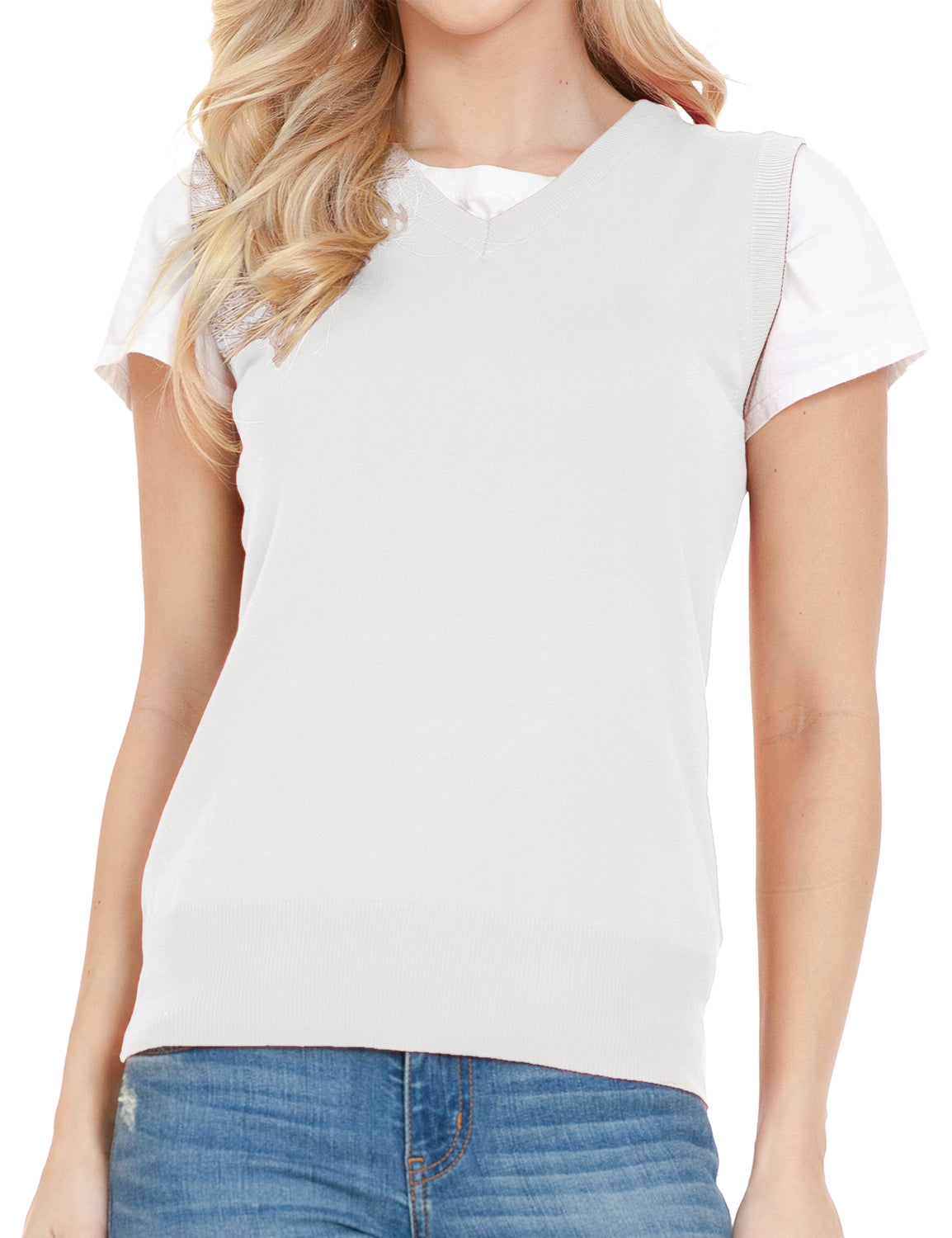 Women's V-Neck Sleeveless Stretch Pullover Premium Sweater Vest Top (S-3X)