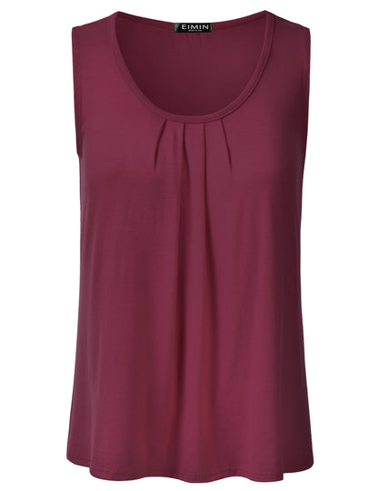 Women's Pleated Scoop Neck Sleeveless Stretch Basic Soft Tank Top (S-3X)