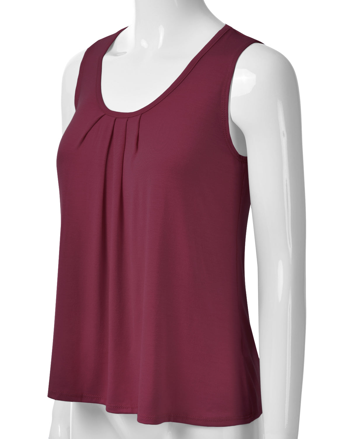 Women's Pleated Scoop Neck Sleeveless Stretch Basic Soft Tank Top (S-3X)