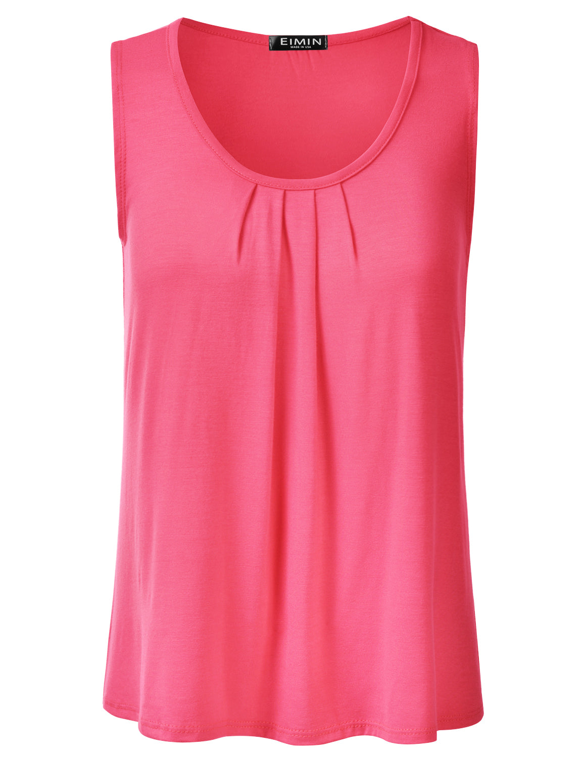 Women's Pleated Scoop Neck Sleeveless Stretch Basic Soft Tank Top (S-3X)
