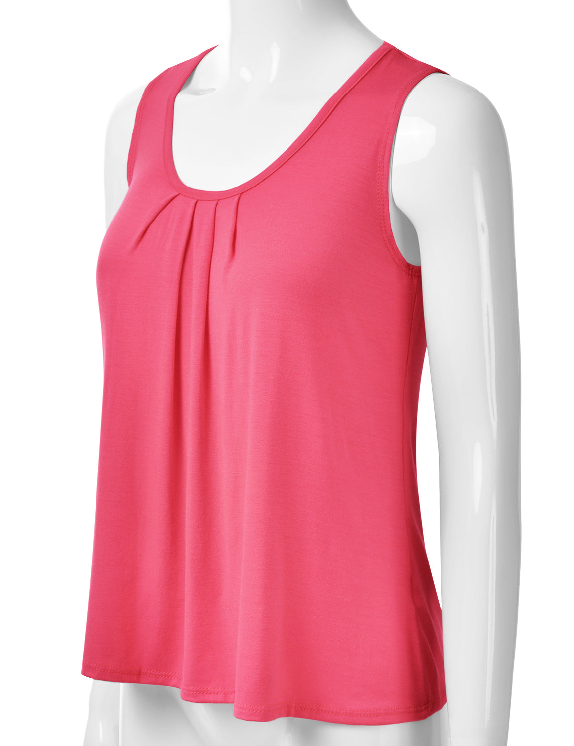 Women's Pleated Scoop Neck Sleeveless Stretch Basic Soft Tank Top (S-3X)