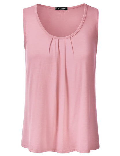 Women's Pleated Scoop Neck Sleeveless Stretch Basic Soft Tank Top (S-3X)