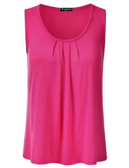 Women's Pleated Scoop Neck Sleeveless Stretch Basic Soft Tank Top (S-3X)