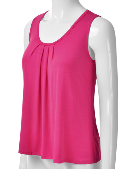 Women's Pleated Scoop Neck Sleeveless Stretch Basic Soft Tank Top (S-3X)