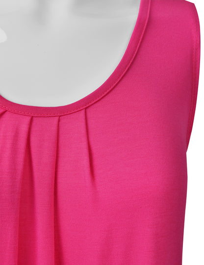 Women's Pleated Scoop Neck Sleeveless Stretch Basic Soft Tank Top (S-3X)