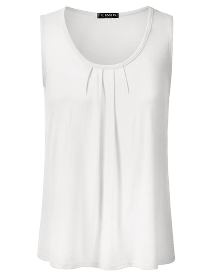 Women's Pleated Scoop Neck Sleeveless Stretch Basic Soft Tank Top (S-3X)