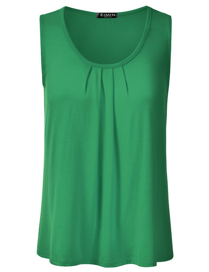 Women's Pleated Scoop Neck Sleeveless Stretch Basic Soft Tank Top (S-3X)