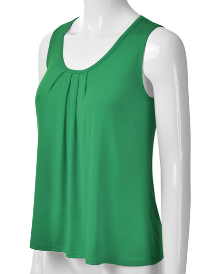 Women's Pleated Scoop Neck Sleeveless Stretch Basic Soft Tank Top (S-3X)