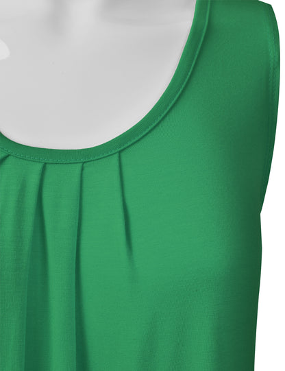 Women's Pleated Scoop Neck Sleeveless Stretch Basic Soft Tank Top (S-3X)