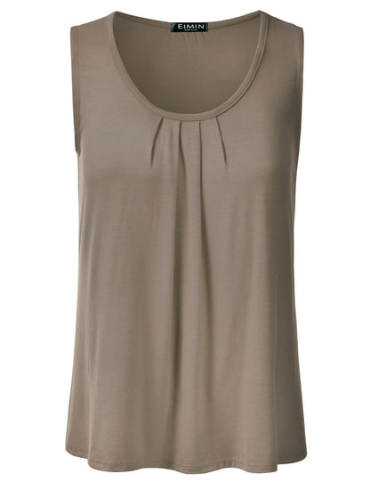 Women's Pleated Scoop Neck Sleeveless Stretch Basic Soft Tank Top (S-3X)