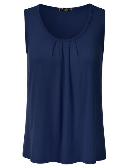 Women's Pleated Scoop Neck Sleeveless Stretch Basic Soft Tank Top (S-3X)