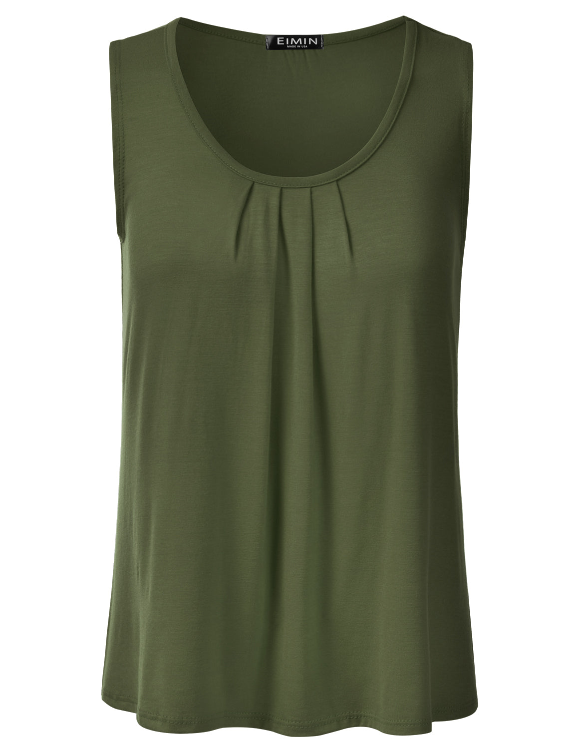 Women's Pleated Scoop Neck Sleeveless Stretch Basic Soft Tank Top (S-3X)