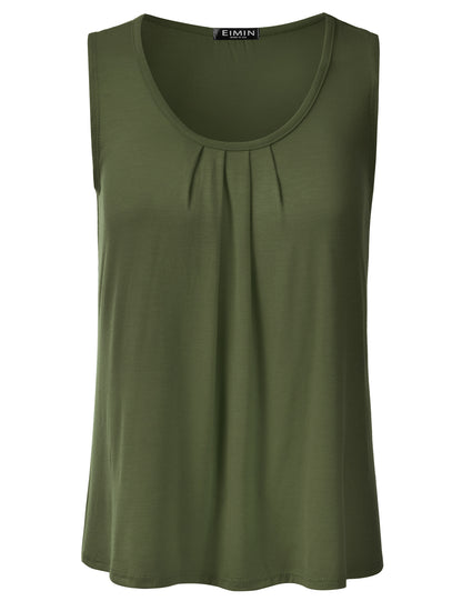 Women's Pleated Scoop Neck Sleeveless Stretch Basic Soft Tank Top (S-3X)