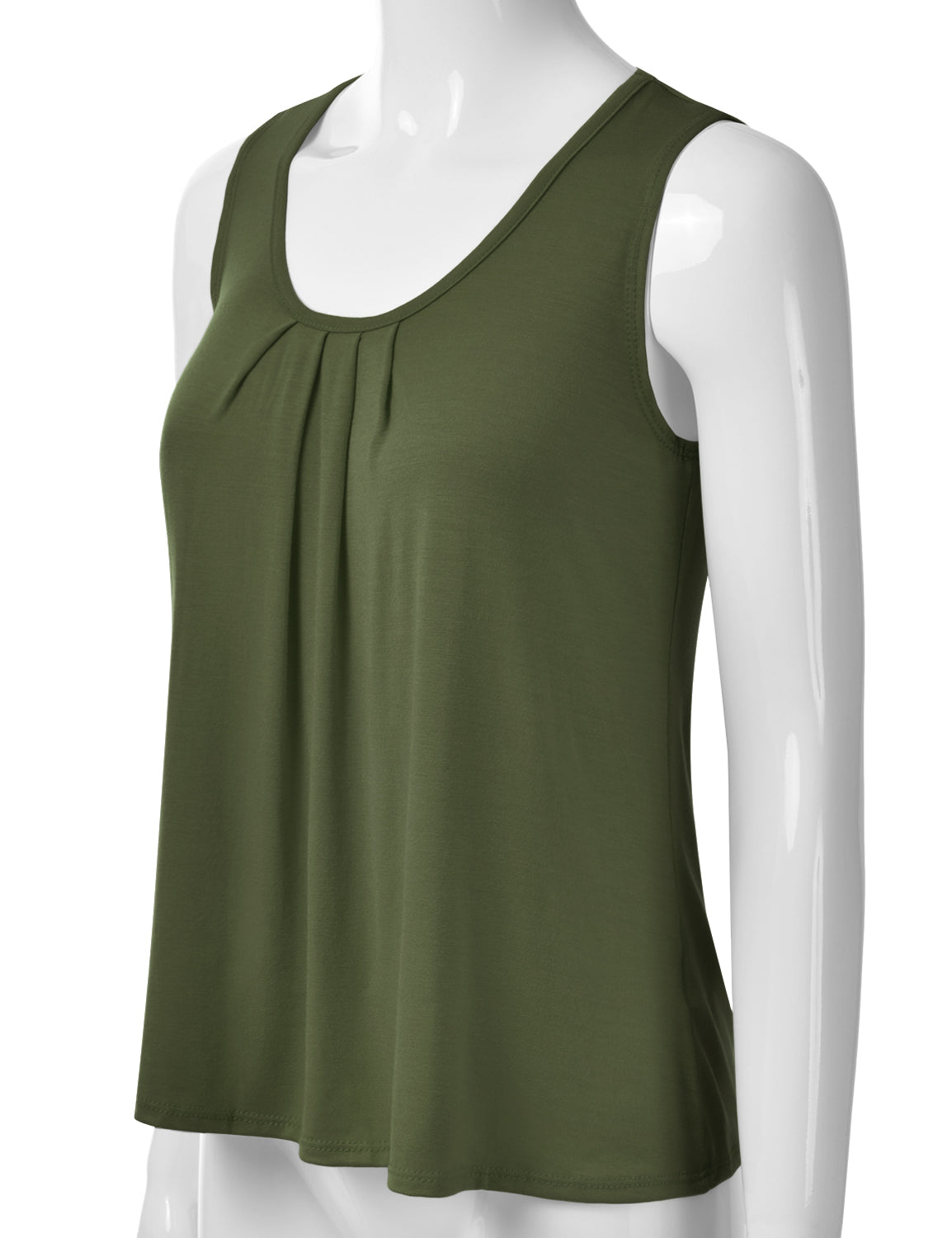 Women's Pleated Scoop Neck Sleeveless Stretch Basic Soft Tank Top (S-3X)