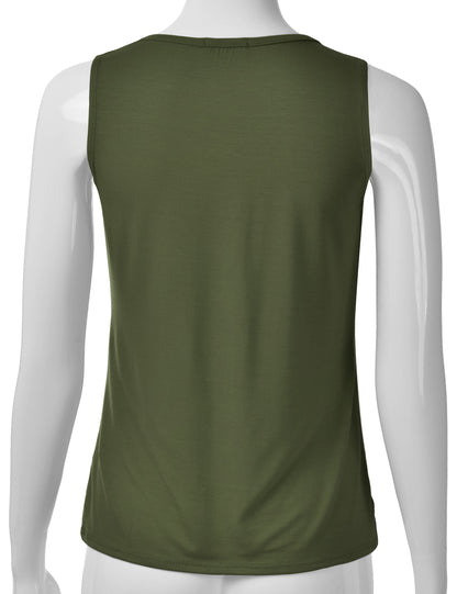 Women's Pleated Scoop Neck Sleeveless Stretch Basic Soft Tank Top (S-3X)