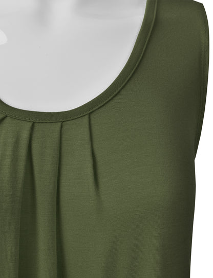 Women's Pleated Scoop Neck Sleeveless Stretch Basic Soft Tank Top (S-3X)