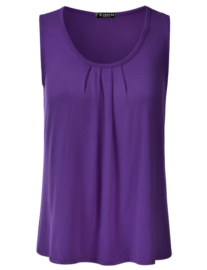 Women's Pleated Scoop Neck Sleeveless Stretch Basic Soft Tank Top (S-3X)