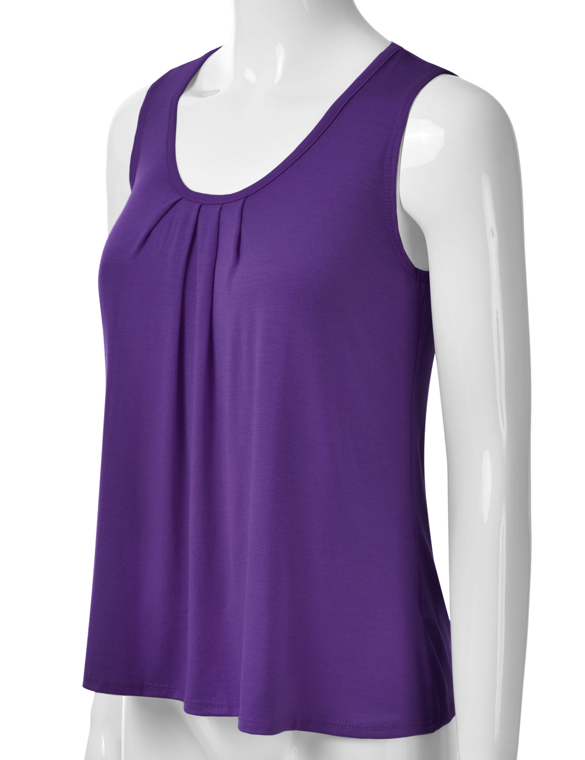 Women's Pleated Scoop Neck Sleeveless Stretch Basic Soft Tank Top (S-3X)