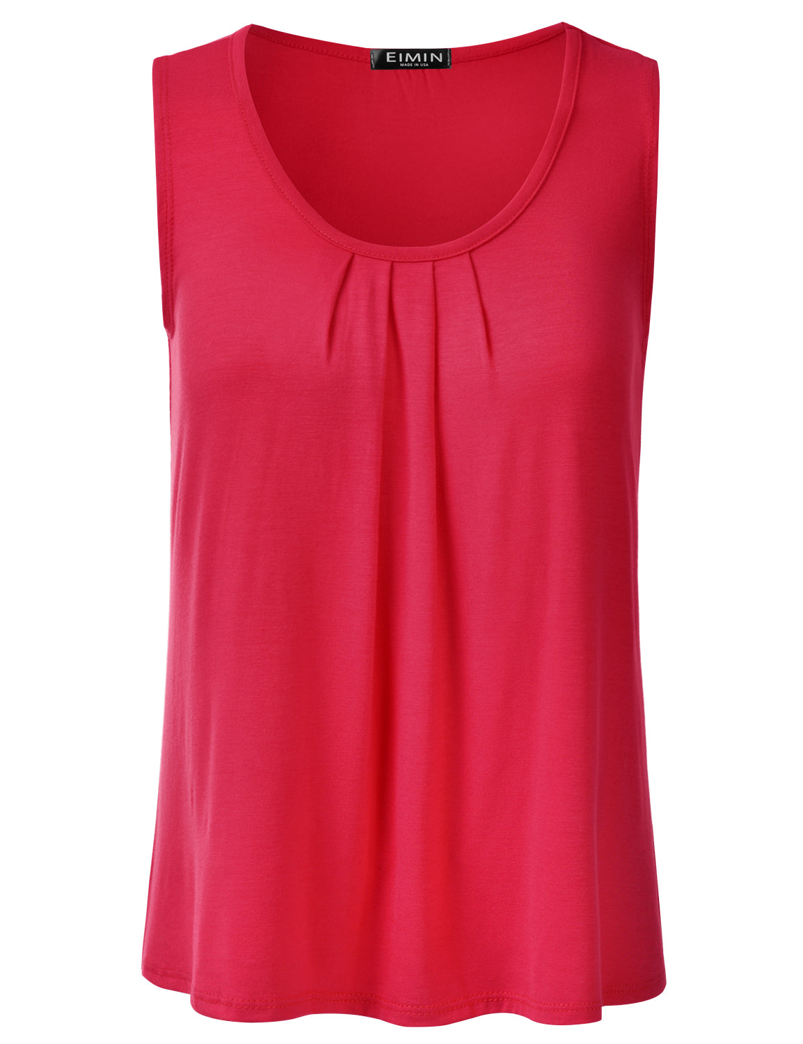 Women's Pleated Scoop Neck Sleeveless Stretch Basic Soft Tank Top (S-3X)
