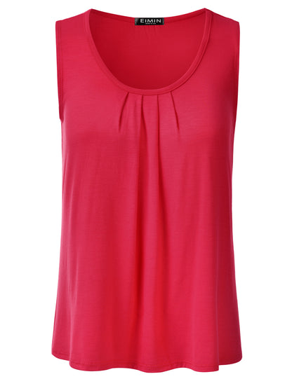 Women's Pleated Scoop Neck Sleeveless Stretch Basic Soft Tank Top (S-3X)