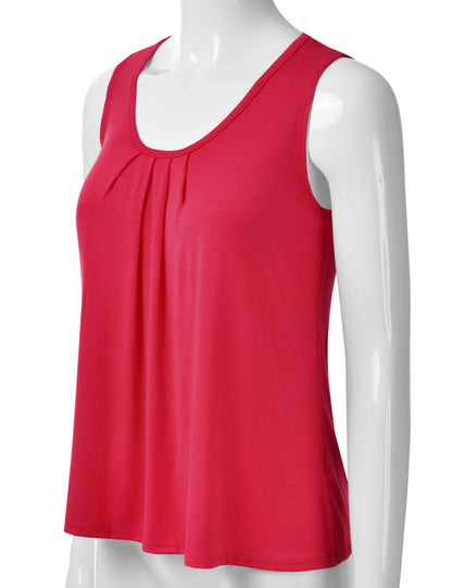 Women's Pleated Scoop Neck Sleeveless Stretch Basic Soft Tank Top (S-3X)
