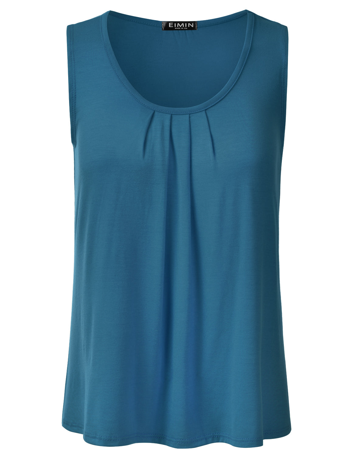 Women's Pleated Scoop Neck Sleeveless Stretch Basic Soft Tank Top (S-3X)