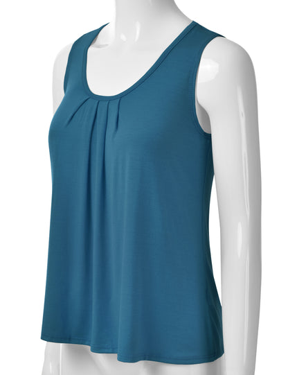 Women's Pleated Scoop Neck Sleeveless Stretch Basic Soft Tank Top (S-3X)