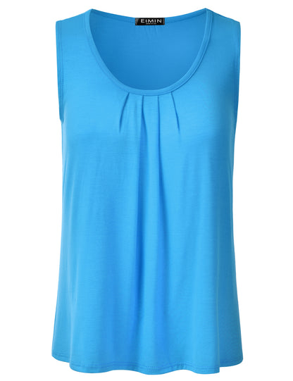 Women's Pleated Scoop Neck Sleeveless Stretch Basic Soft Tank Top (S-3X)