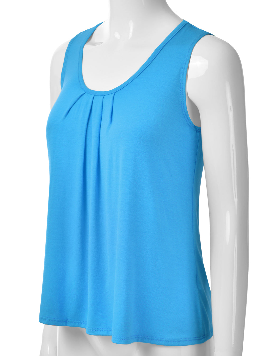 Women's Pleated Scoop Neck Sleeveless Stretch Basic Soft Tank Top (S-3X)