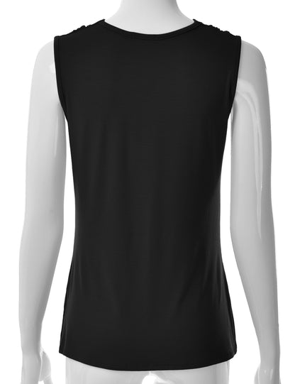Women's Cowl Neck Ruched Draped Sleeveless Stretchy Blouse Tank Top (S-3X)