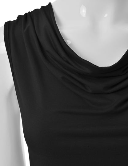 Women's Cowl Neck Ruched Draped Sleeveless Stretchy Blouse Tank Top (S-3X)