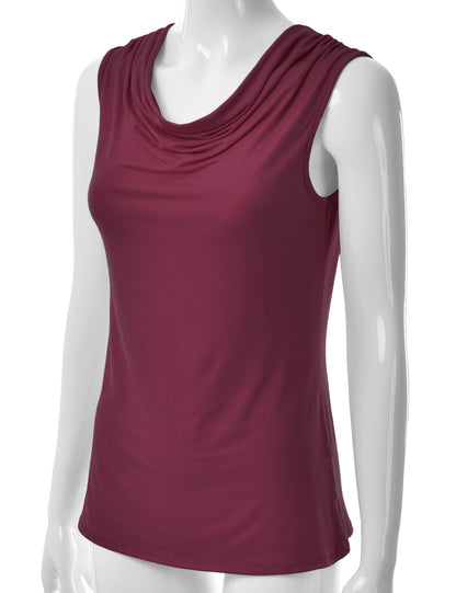 Women's Cowl Neck Ruched Draped Sleeveless Stretchy Blouse Tank Top (S-3X)
